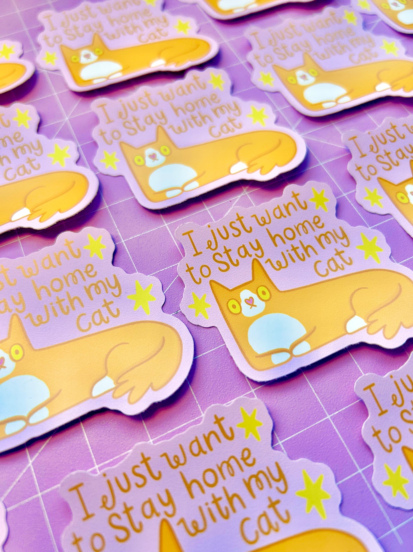 Orange - Stay Home With My Cat Vinyl Sticker