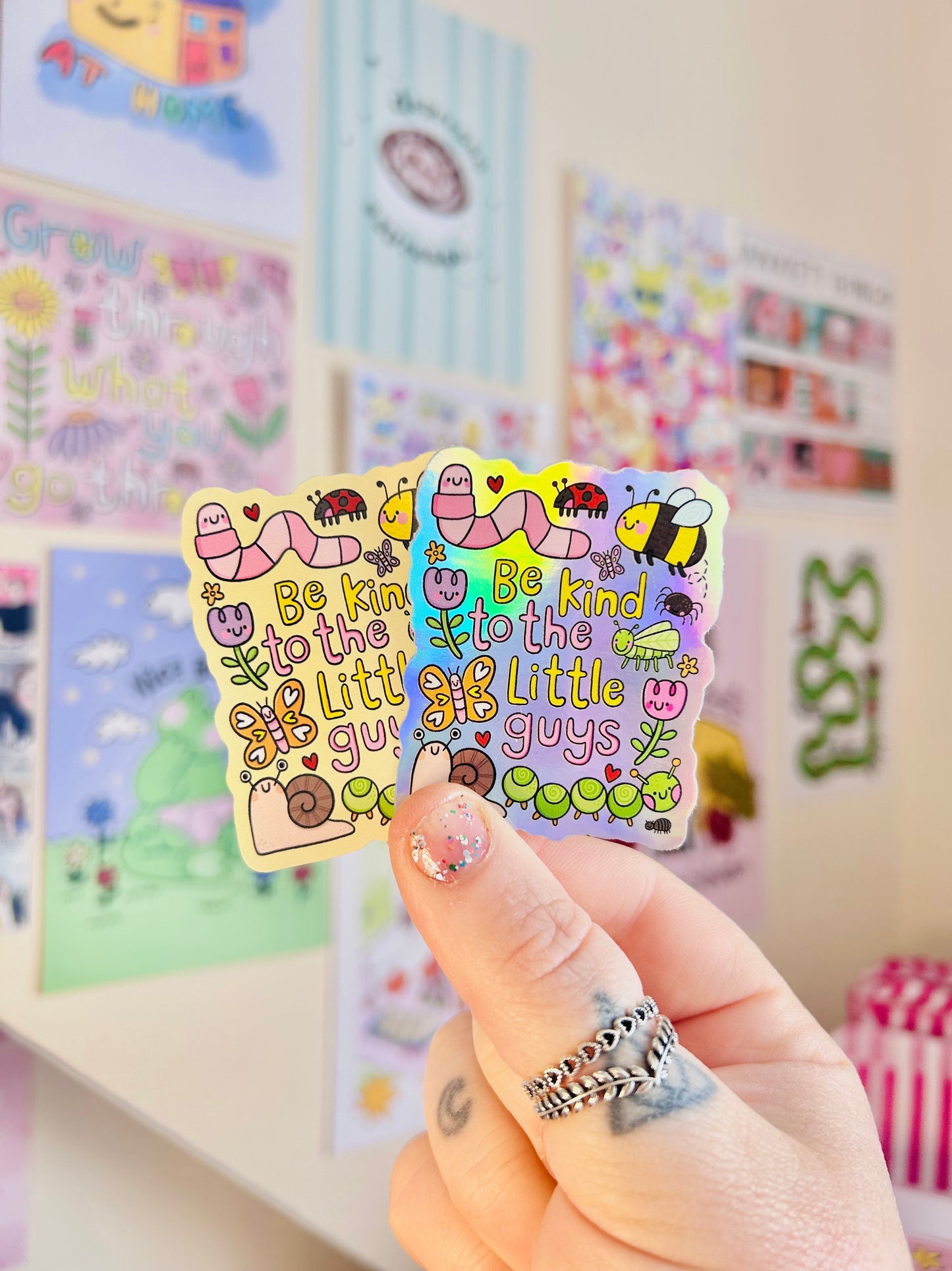 Be Kind To The Little Guys - Rainbow Holographic Sticker