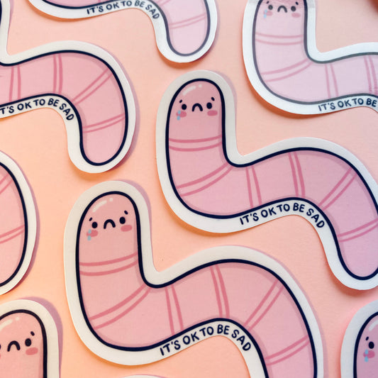 It's OK To Be Sad Worm Glossy Sticker