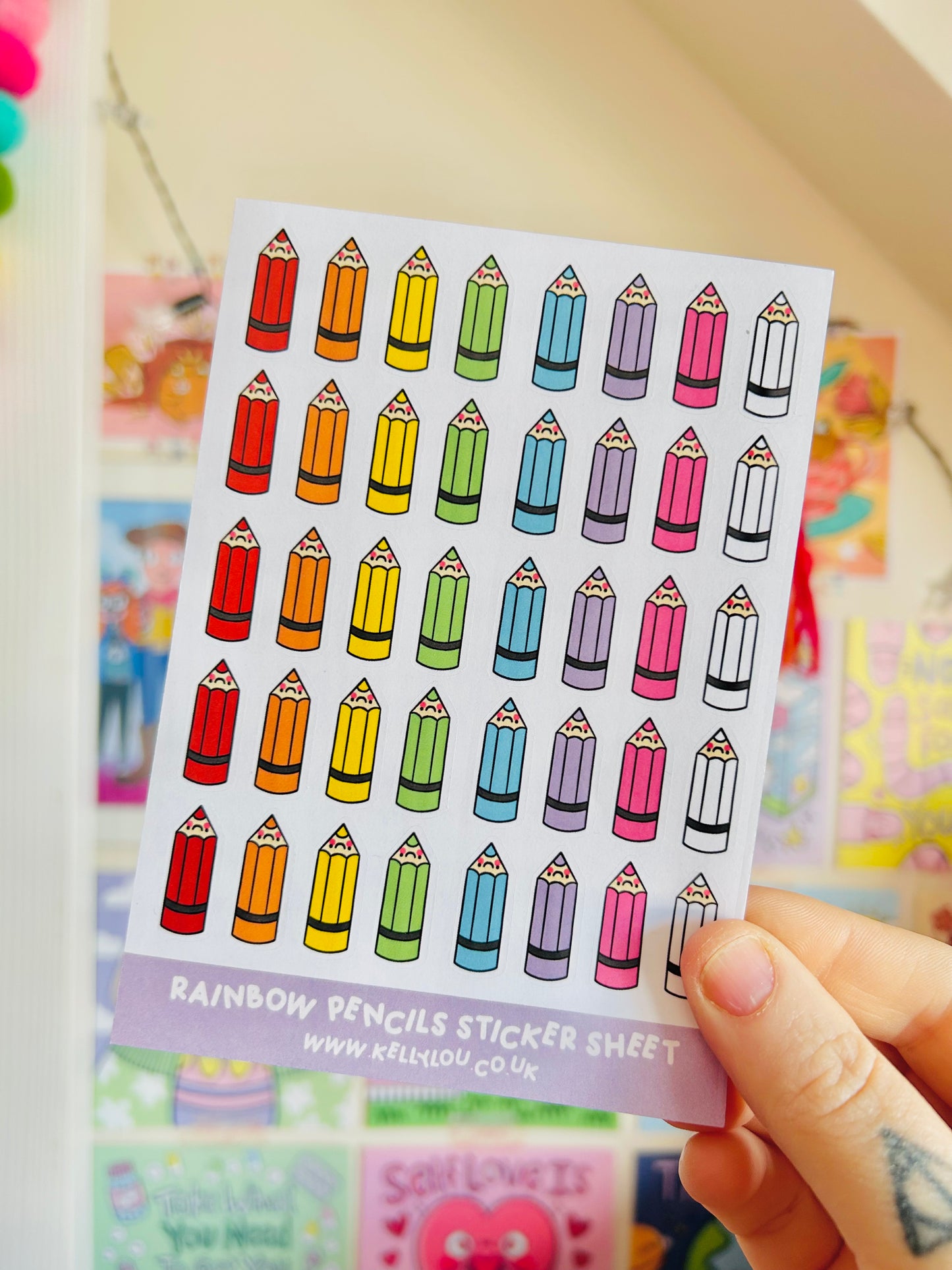 Mini Rainbow Pencils - Paper Sticker Sheet (New)