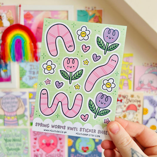 Spring Worms Vinyl Sticker Sheet