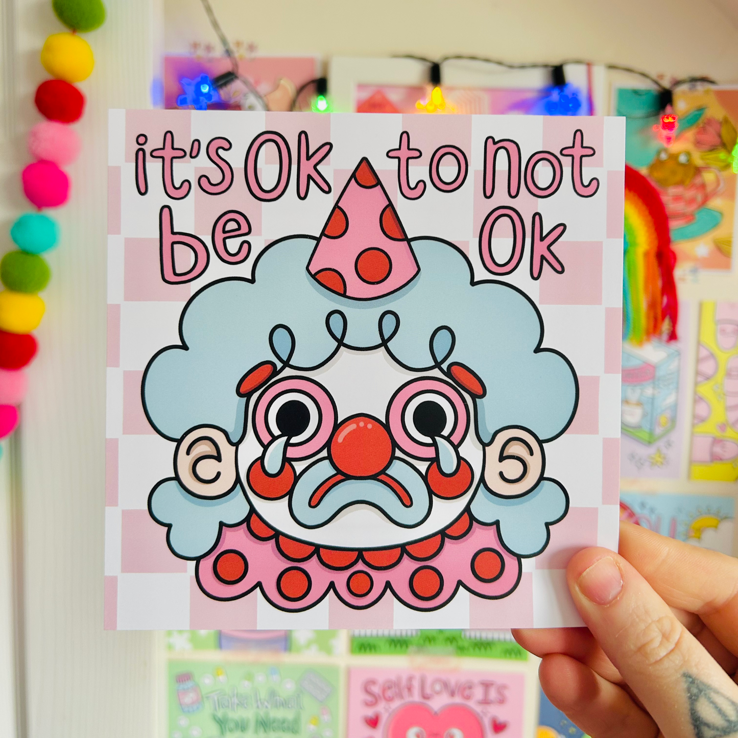 It's OK To Not Be OK - Sad Clown Square Print