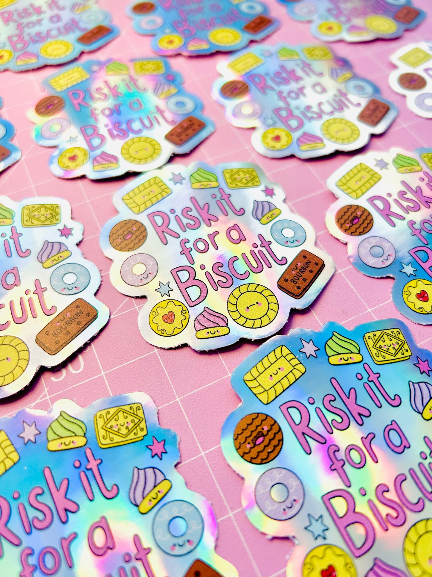 Risk It For A Biscuit - Holographic Sticker