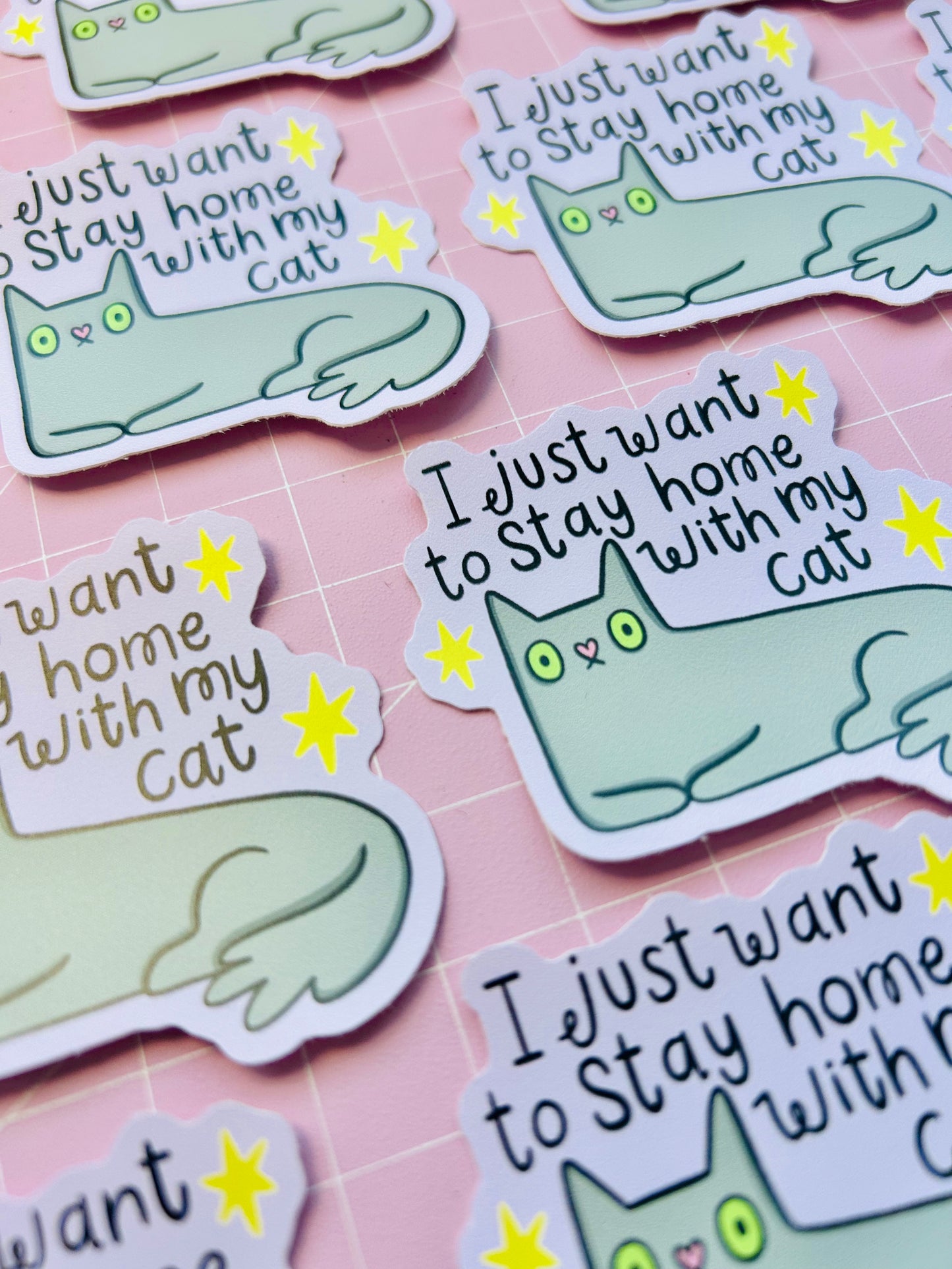 Grey - Stay Home With My Cat Vinyl Sticker