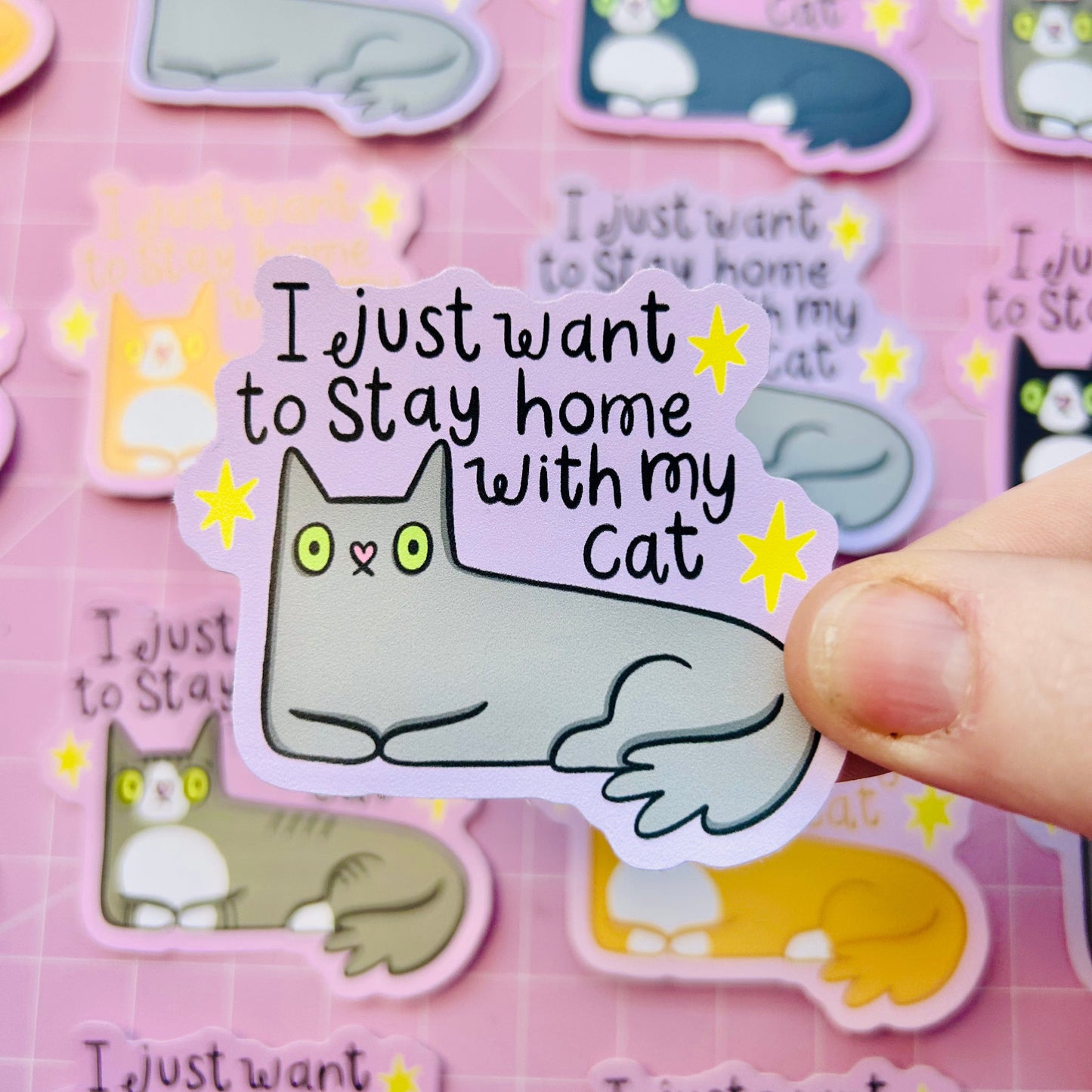 Grey - Stay Home With My Cat Vinyl Sticker