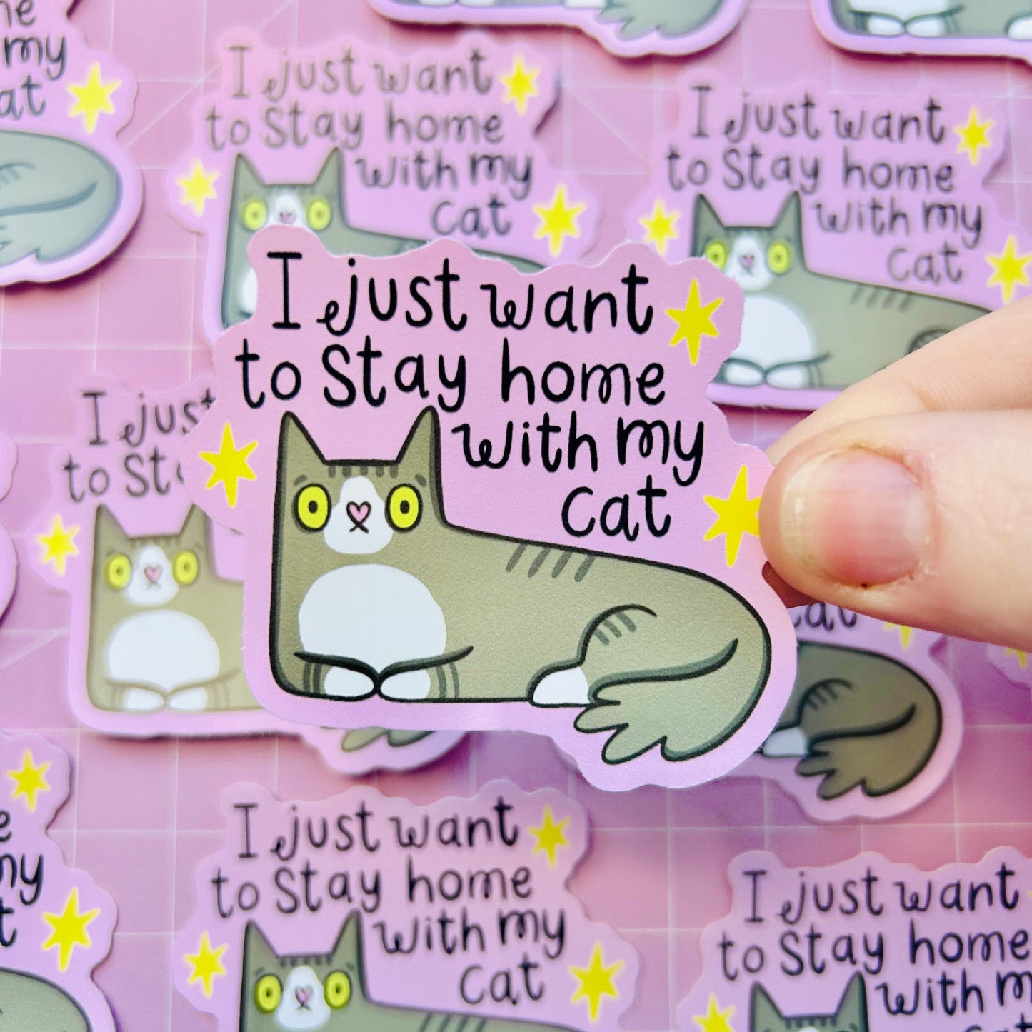 Tabby - Stay Home With My Cat Vinyl Sticker