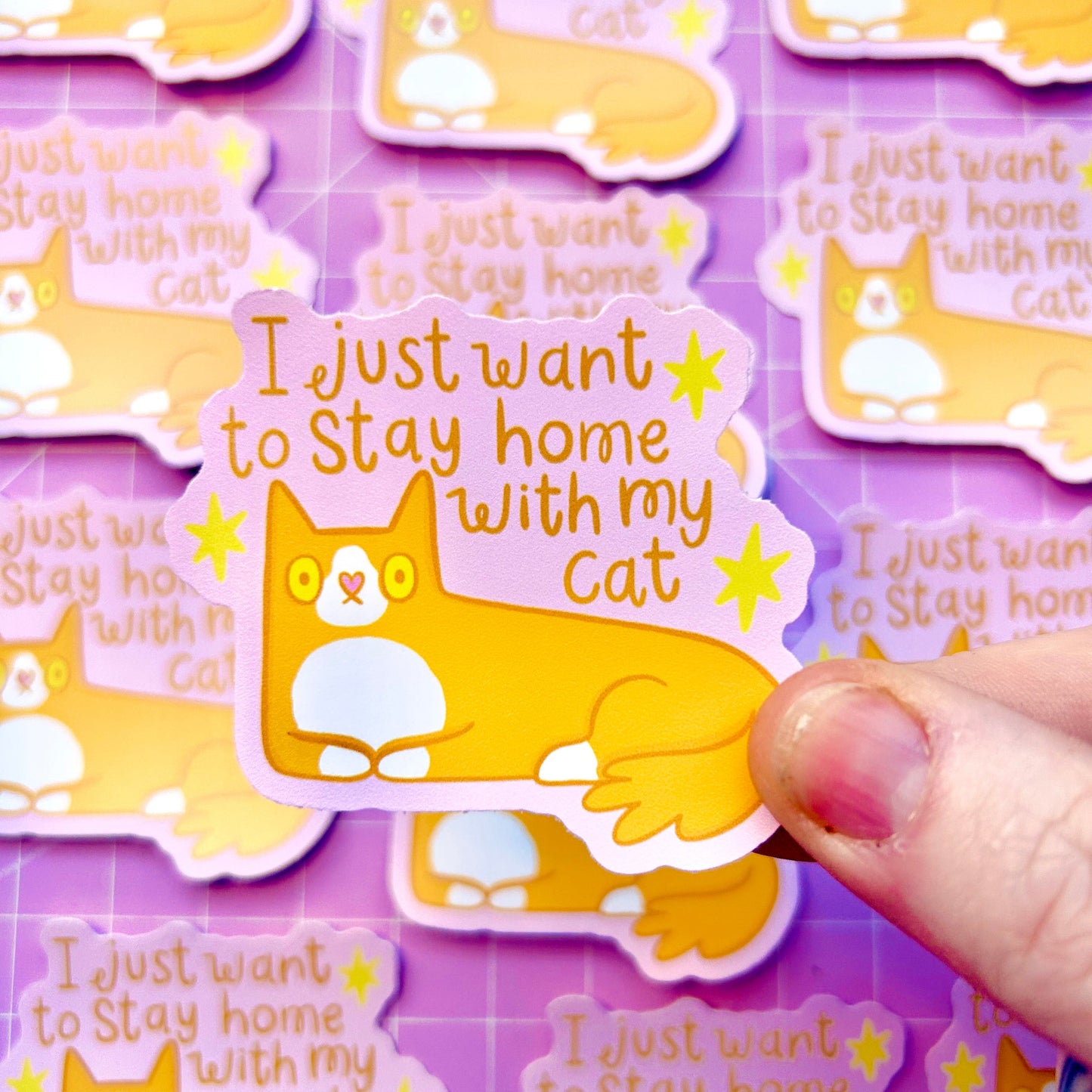 Orange - Stay Home With My Cat Vinyl Sticker