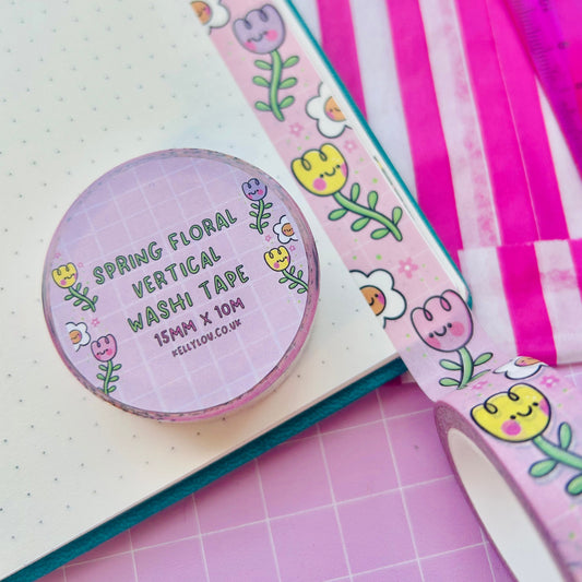 Pink Spring Floral - Vertical Washi Tape