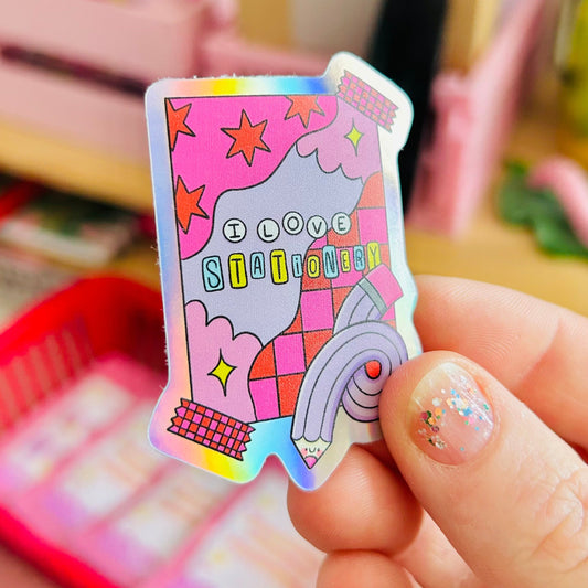 I Love Stationery - Rainbow Holographic Sticker