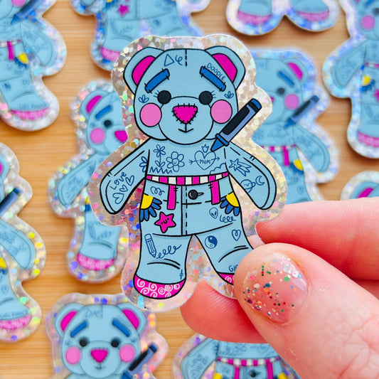 Doodle Bear - Glitter Vinyl Sticker