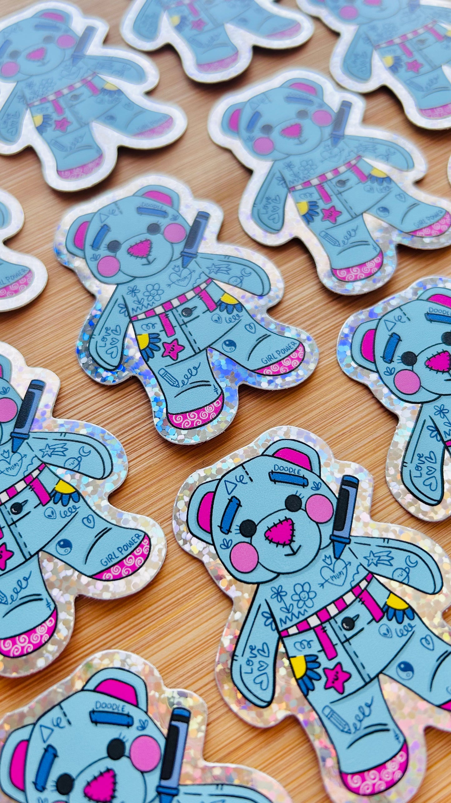 Doodle Bear - Glitter Vinyl Sticker