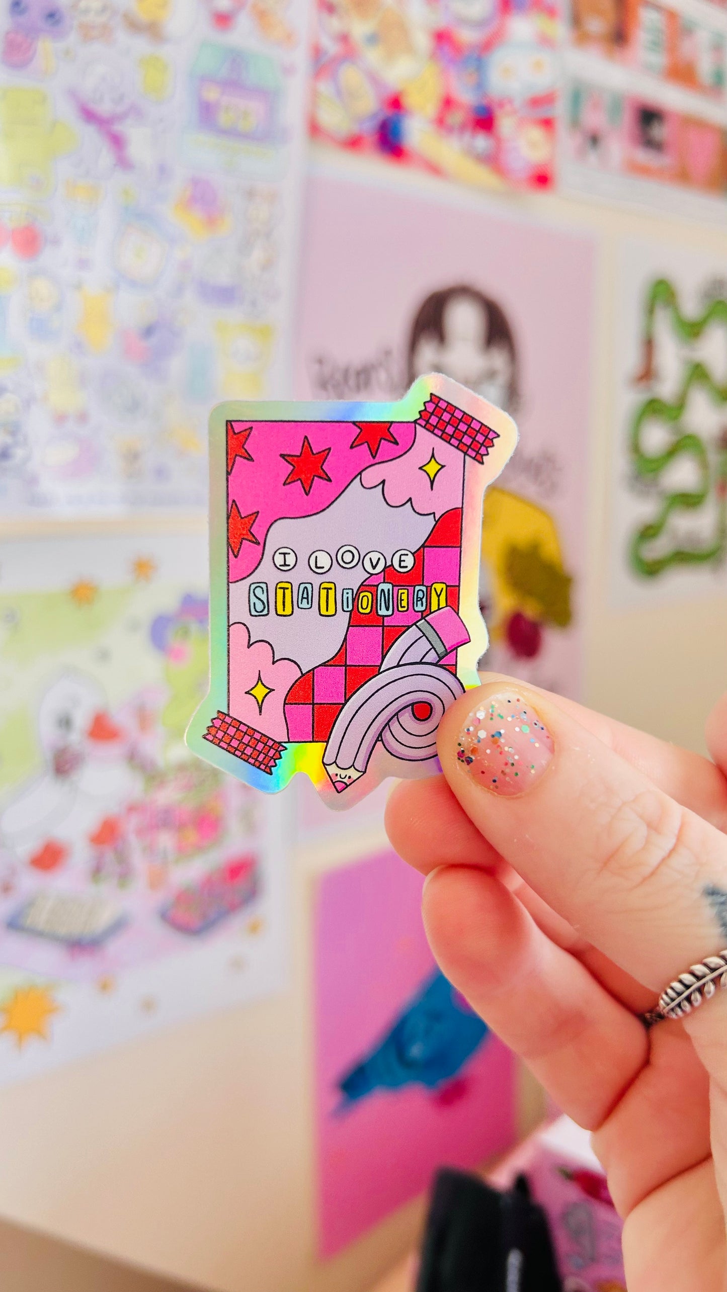 I Love Stationery - Rainbow Holographic Sticker