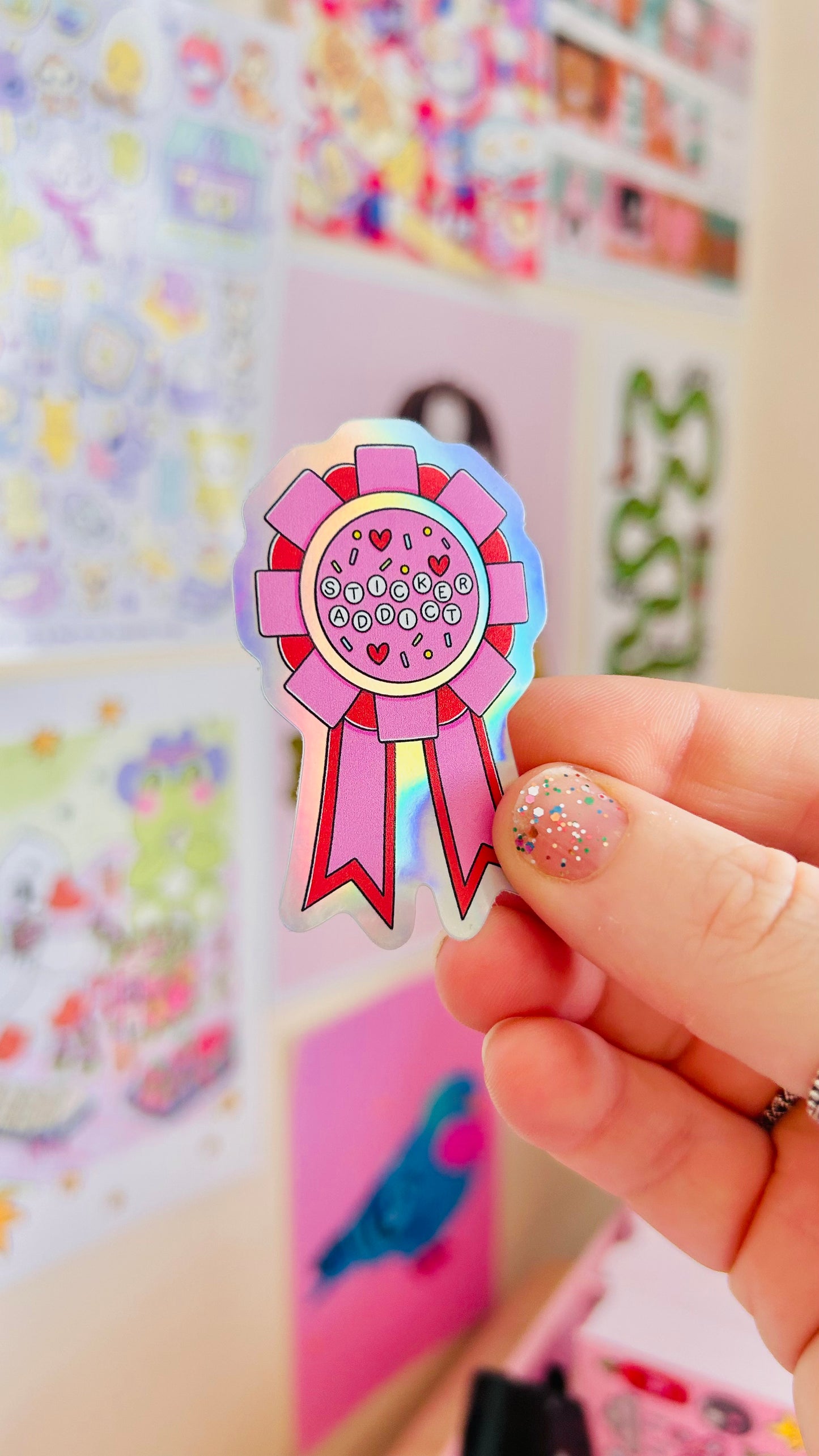 Sticker Addict Rosette - Rainbow Holographic Sticker
