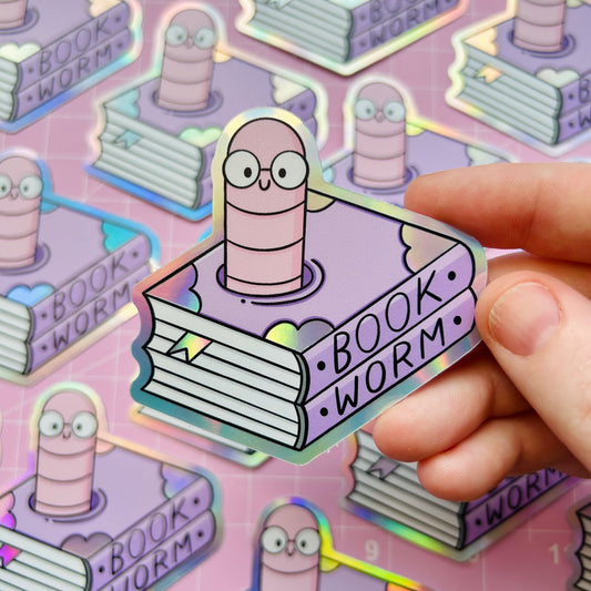 Bookworm Holographic Sticker