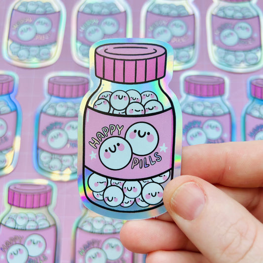 Happy Pills Bottle - Holographic Sticker
