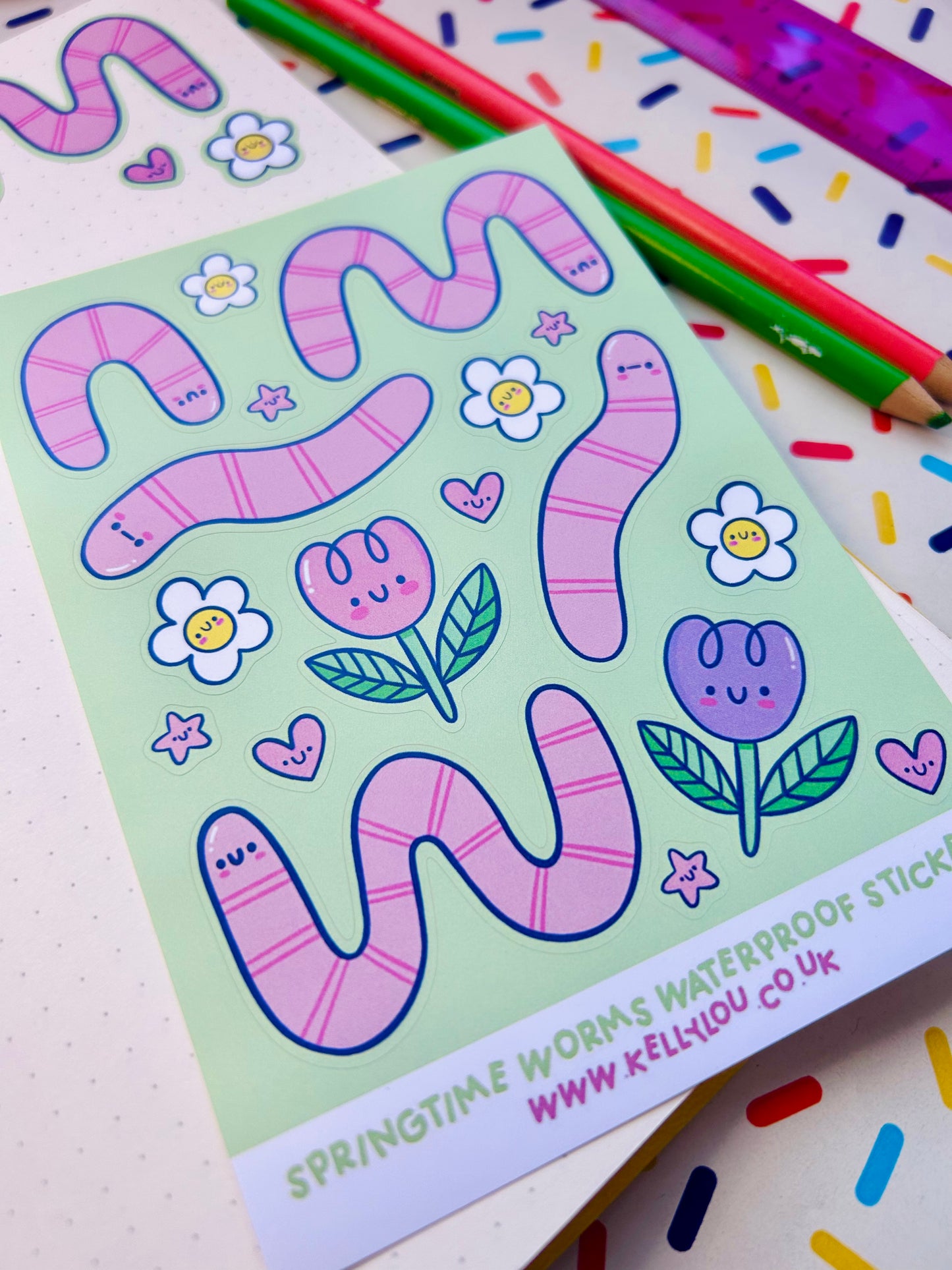 Spring Worms - Vinyl Sticker Sheet
