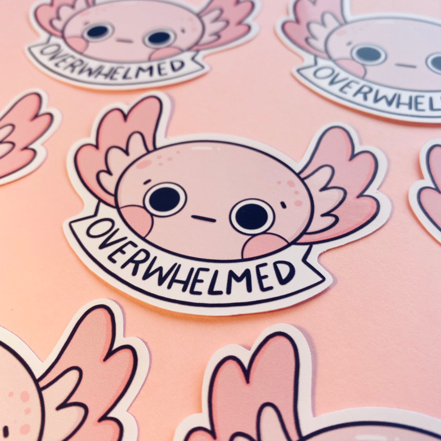 Overwhelmed Axolotl Glossy Sticker