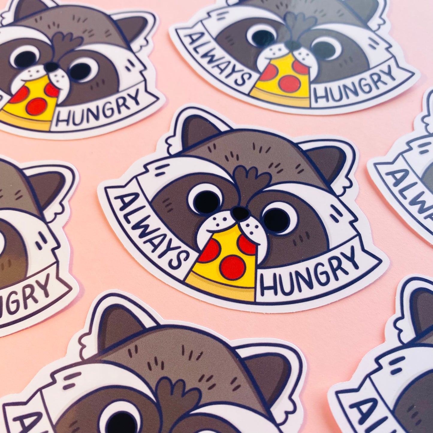 Always Hungry Raccoon Glossy Sticker